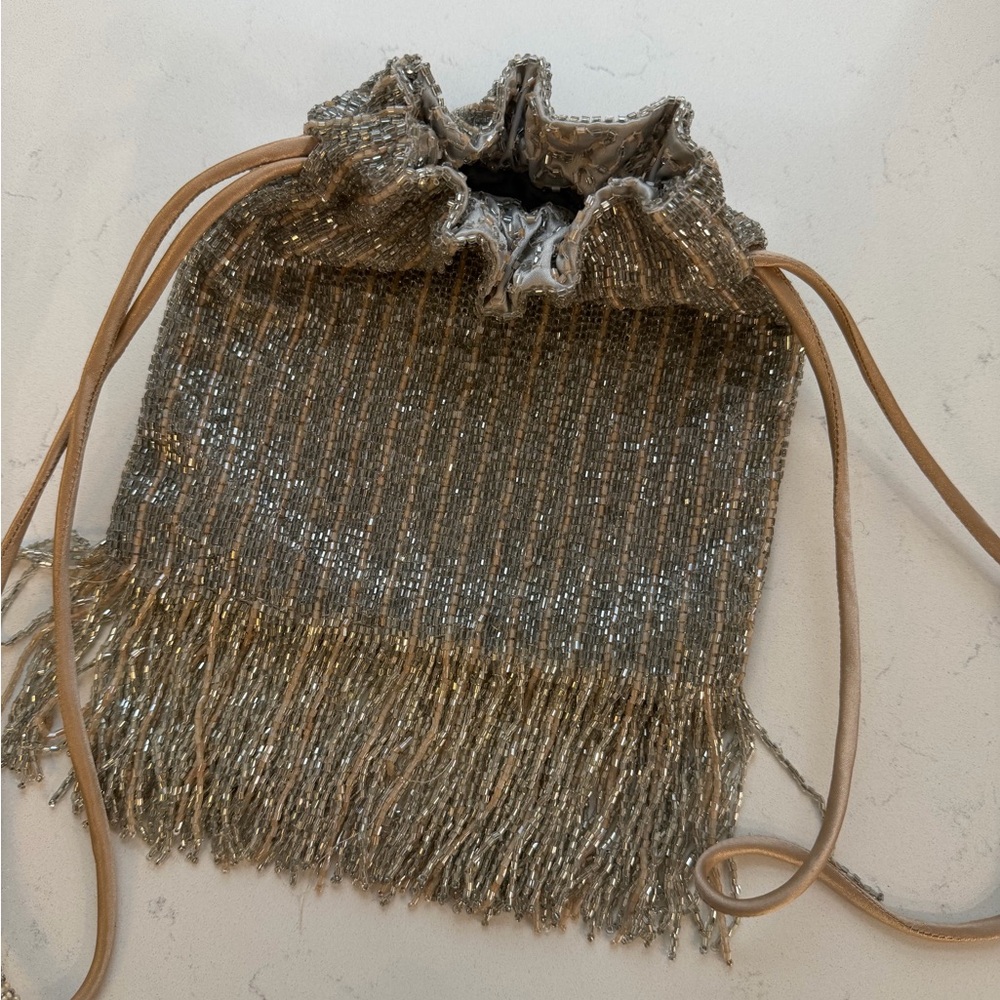 Zara Gold Beaded Fringe Drawstring Wristlet - Picture 4 of 8